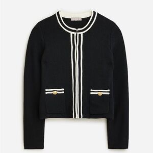 J Crew Emilie Sweater Lady Jacket with Contrast Trim Black and Ivory